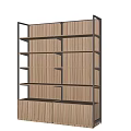 Wooden Display Shelf with Multiple Layers and Bottom Storage Cabinets for Retail Exhibition