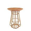 Stylish Round Table With Wooden Top And Rattan Base For Home Decor