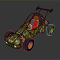 Off-road Go-kart With Camouflage Design Red Seat Black Frame And Yellow Wheels