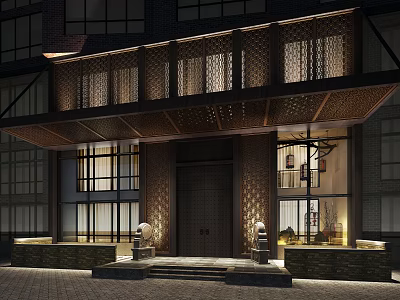 Chinese Style Door Head Club Facade 3d model