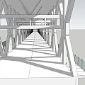 Steel Truss Bridge Design with Glass Railings Piers and People Walking