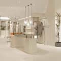 Modern Minimalist Clothing Store With White Racks Mannequins Green Plants And Bright Lighting
