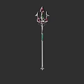 Decorative Medieval Spear Weapon With Ornate Top Green Accents And Silver Shaft