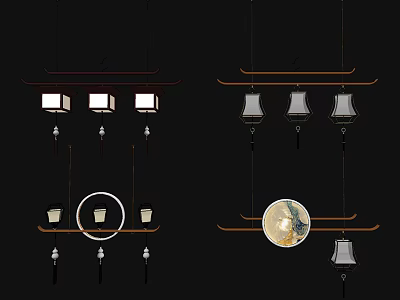 Various Stylish Chandeliers Featuring Square Round Shades Wooden Frames And Decorative Details 3d model