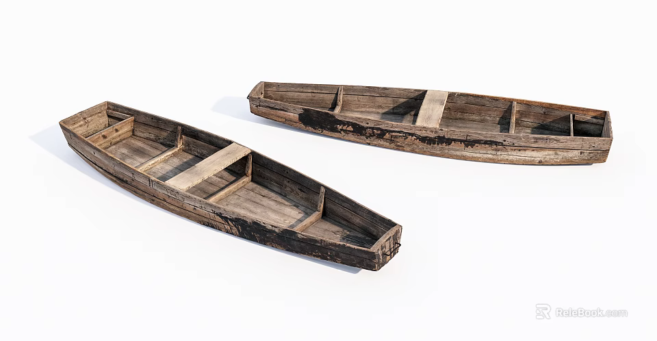 Two Vintage Wooden Boats With Traditional Wooden Frames And Worn Surface Details 3d model 