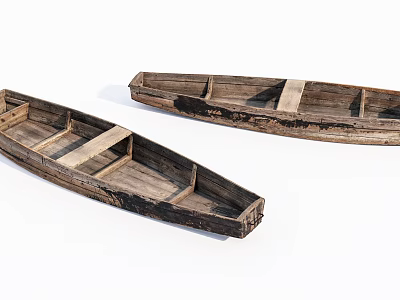 Two Vintage Wooden Boats With Traditional Wooden Frames And Worn Surface Details 3d model