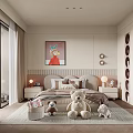 Cozy Kids Room Interior With Stuffed Toys Bed Decorative Painting And Storage Cabinets