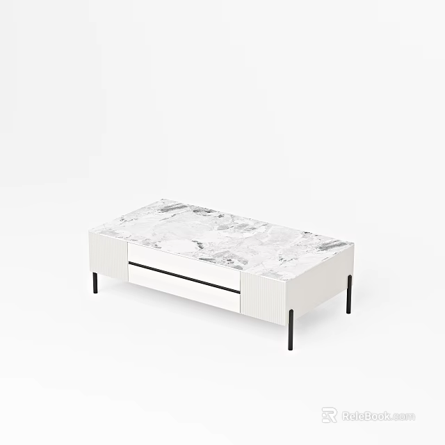 Modern Coffee Table With Marble Top White Frame And Black Legs 3d model