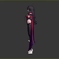 3D Fantasy Female Character Purple Hair Red Cape Black Outfit Creature Design