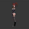 Red Haired Masked Female Game Movie Character With Blue Bodysuit Black Gloves And Waist Device