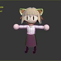 Animated Game Character With Blonde Hair Cat Ears Red Eyes White Top And Purple Skirt