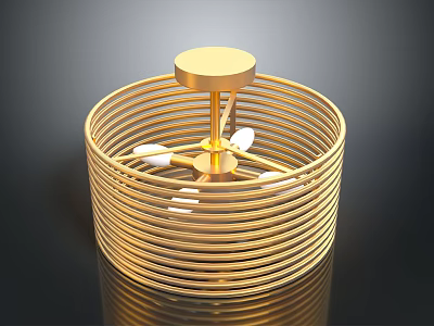 Golden Circular Ceiling Fan With Metal Ring Frame And White Blades Modern Design 3d model