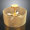 Golden Circular Ceiling Fan With Metal Ring Frame And White Blades Modern Design