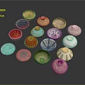 Household Ceramic Bowls And Dishes In Various Colors With Decorative Patterns