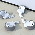 Multiple Single Sofas Damaged And Scattered On Tile Floor With Broken Parts 3d model