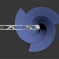 Blue Metallic Propeller Component with Silver Shaft and Metal Bracket Industrial Design