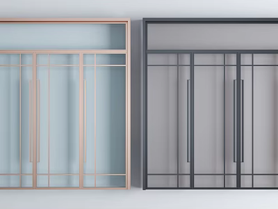 Modern Stylish Double Doors With Rose Gold And Black Metal Frame Glass Panels 3d model