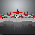 Architectural Model Featuring Red Roof White Walls Multiple Spires Symmetrical Design and Reflection 3d model