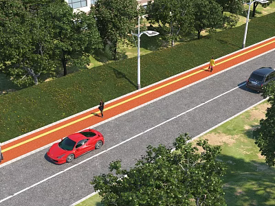 Road Facilities With Traffic Lanes Sidewalks Street Lamps And Green Belts 3d model