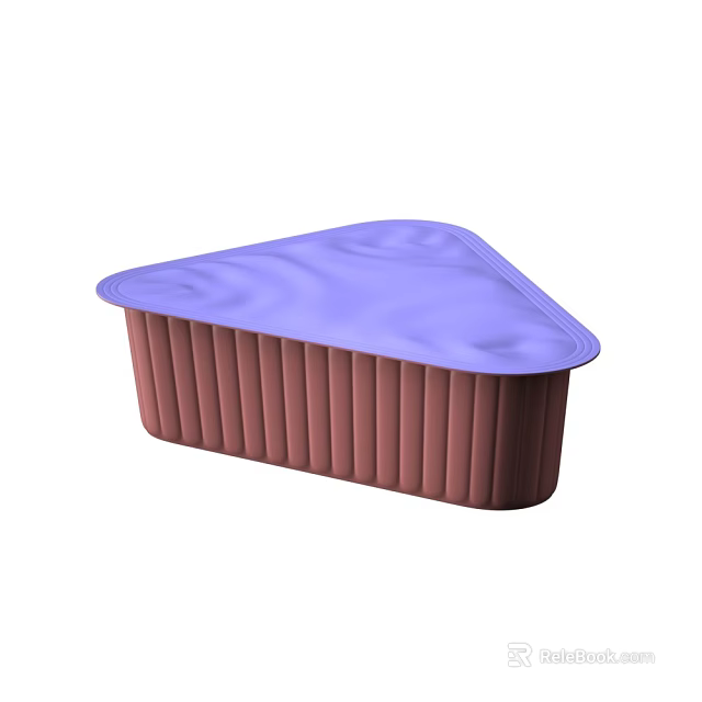 Triangular Tableware Set With Purple Lid And Brown Vertical Striped Body 3d model 