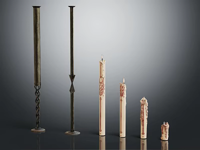 Decorative Metal Candle Holders With Lit Candles Various Heights and Elegant Design for Home Decor 3d model