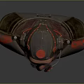 3D Character Bust With Headphones Mustache Metallic Armor Shoulders And Red Accents