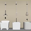 Contemporary Bathroom Accessories Featuring Wall Mounted Mop Broom Brush And White Buckets