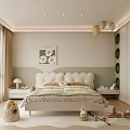 Kids Room Interior With Soft Headboard Bed Floral Wall Art Balloons Light Curtains And Toys