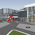 Modern Commercial Street With Green Roof Glass Curtain Wall And Dior Billboard Design