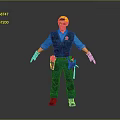 Construction Worker In Yellow Hard Hat Blue Shirt And Tool Belt Standing On Gray Background
