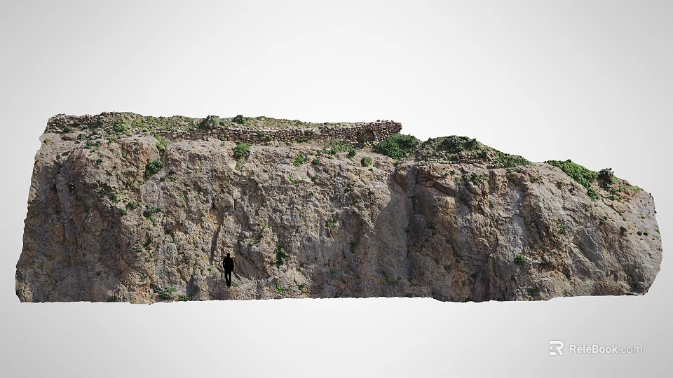 Solitary Climber Scaling Rugged Natural Rock Wall With Sparse Vegetation 3d model 