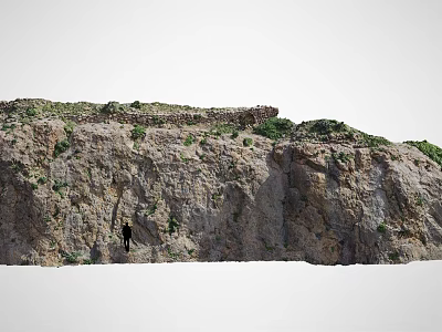 Solitary Climber Scaling Rugged Natural Rock Wall With Sparse Vegetation 3d model