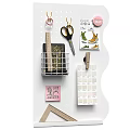 Organized Craft Supplies in Wire Basket with Scissors Ruler Notes and Color Swatches