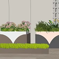 Outdoor Flower Pots with Pink Blooms Green Plants and Yellow Flowers Against White Wall