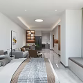 Modern Apartment Interior With Open Living Dining Area City View And Pendant Lights