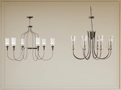 Two Modern Chandeliers With Metal Frame And Clear Glass Lampshades 3d model