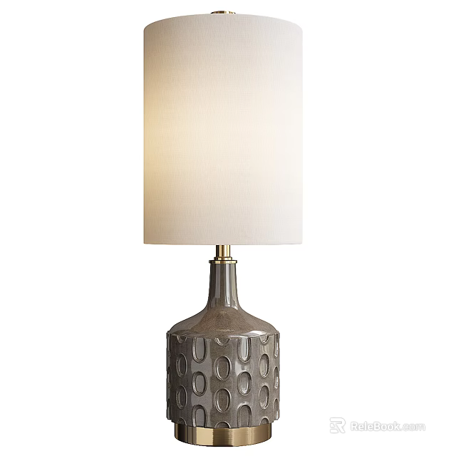 Grey Ceramic Table Lamp With Circular Hollow Pattern Base And White Lampshade Illuminating 3d model