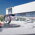 Modern Garden Landscape With Architectural Structure Lawn Lounge Areas And People Gathering