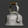 Vintage Silver Electric Kettle With Wooden Handle And Worn Texture For Daily Kitchen Use