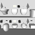 White Toilets in Various Modern Design Styles Displayed on Bathroom Shelves