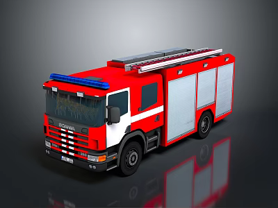 Red and White DAF Fire Truck With Ladder On Top For Emergency Rescue 3d model