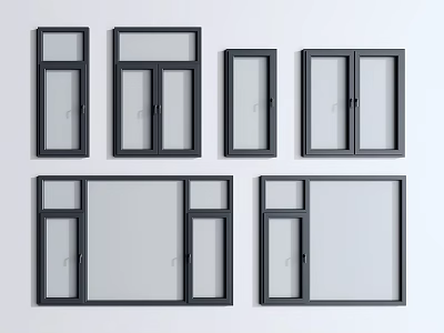 Various Casement Window Styles With Black Frames And Different Glass Panel Designs 3d model
