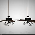 Technology Exhibition Hall Showcases Modern Ceiling Fans With Wooden Blades And Glass Lampshades