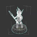 Mythical Armored Warrior Character With Horned Helmet And Spear On Stone Base
