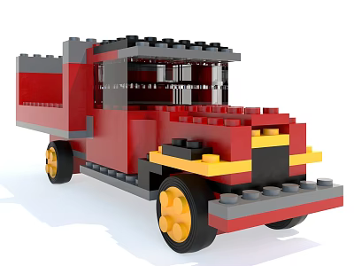 Vintage Red Car Model Constructed With Colorful Building Blocks And Details 3d model