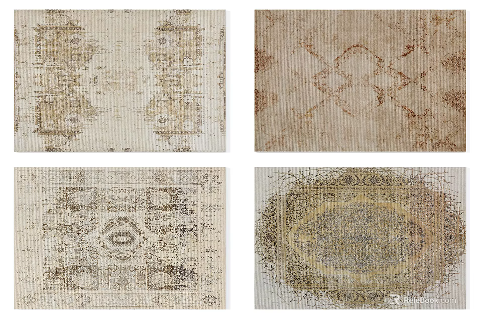 Vintage Patterned Square Rugs with Ornate Designs in Neutral Tones 3d model