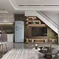 Modern Apartment Interior Design With Open Living Room Kitchen And Staircase