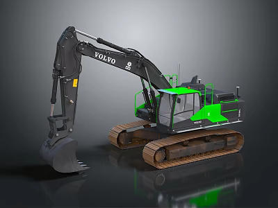 Volvo Tracked Excavator With Green Accents And Operator Cab Heavy Equipment 3d model