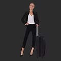 Confident Woman In Black Blazer White Top Black Pants With High Heels And Suitcase