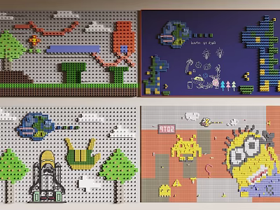 Colorful Building Blocks Create Diverse Scenes With Trees And Cartoon Characters 3d model